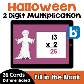 Preview of Halloween 2 Digit Multiplication Boom Cards | Self Correcting