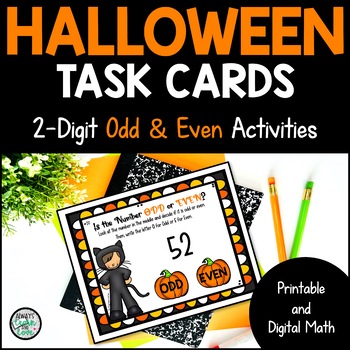 Preview of Halloween 2-Digit Odd and Even Task Cards Printable and Seesaw™ & Google Slides™