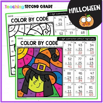 Halloween 2 Digit Subtraction Without Regrouping Color by Number