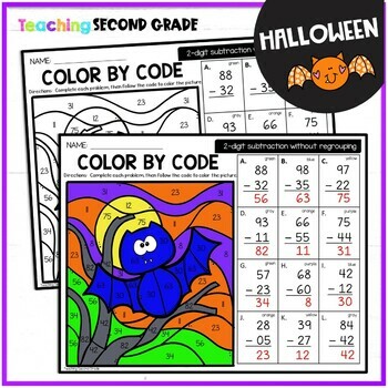 Halloween 2 Digit Subtraction Without Regrouping Color by Number