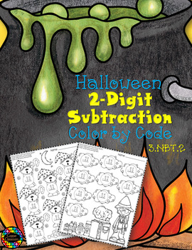 Preview of Halloween 2-Digit Subtraction with Regrouping Color-by-Code Printables