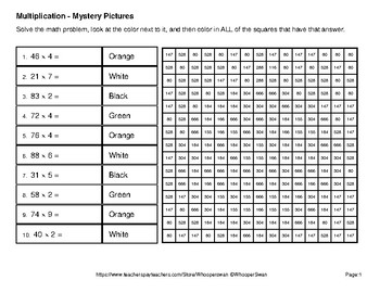 halloween 2 digit by 1 digit multiplication color by number math mystery pictures
