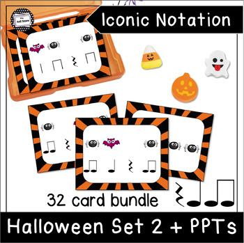 Preview of Halloween 2 Pre Rhythm Iconic Notation Music Card Bundle + PowerPoint + Kaboom