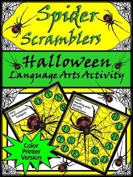 Preview of Halloween Games: Spider Scramblers Halloween Language Arts Activity - Color