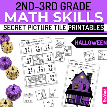 Preview of Halloween 2nd-3rd Math Skills Secret Picture Tile Printables