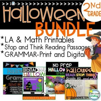 Preview of Halloween Activities 2nd Grade BUNDLE ~ Reading Passages Grammar and Math