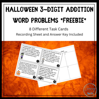 Preview of Halloween 3-Digit Addition Task Cards Word Problems *Freebie*