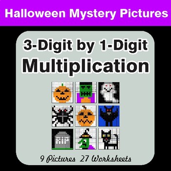 Halloween: 3-Digit by 1-Digit MULTIPLICATION - Color-By-Number Math Mystery Pictures