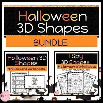 Preview of Halloween 3D Shapes Worksheets, 3D Shapes I Spy, and Mini Books BUNDLE