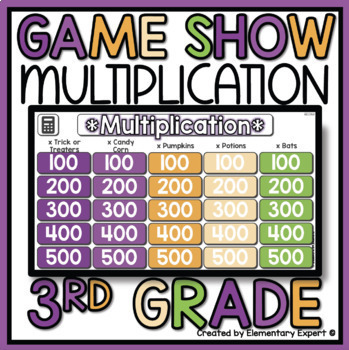 Preview of Halloween 3rd Grade Math Multiplication Fact Fluency Jeopardy Style Game Show 