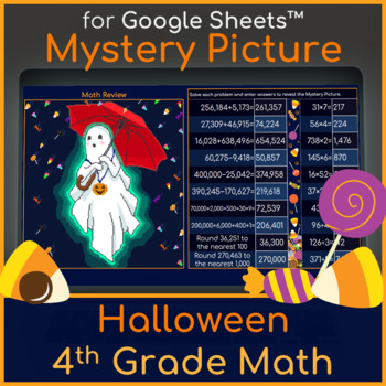 Preview of Halloween 4th Grade Math Review | Mystery Picture Ghost Pixel Art