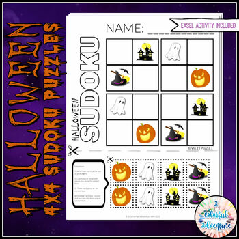 Preview of Halloween 4x4 Sudoku Logic Puzzles Cut and Paste Activity {Printable & Digital}
