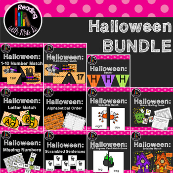 Halloween 5 Literacy and Math centers bundle