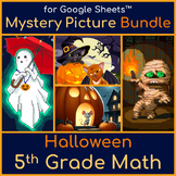 Halloween 5th Grade Math Review Mystery Picture Pixel Art Bundle