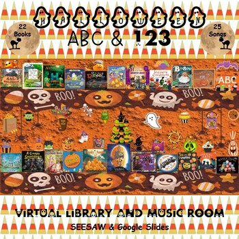 Preview of Halloween ABC & 123 Virtual Library & Music Room - SEESAW & Google Slides