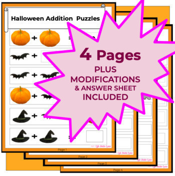 Preview of Halloween ADDITION Math Puzzle Packet -  Do Now Activity or Class Lesson