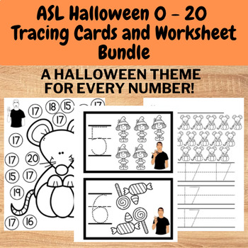 Preview of Halloween ASL Numbers 0 - 20 practice worksheets bundle - ASL number practice