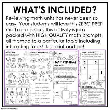 Halloween Activities 3rd Grade Math Review Challenge | Math Test Prep ...