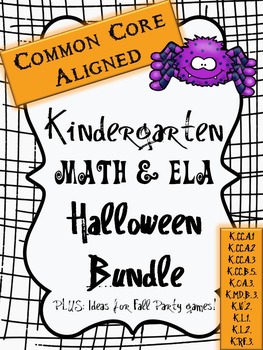 Preview of Halloween Math & ELA Bundle - Kindergarten Common Core Aligned