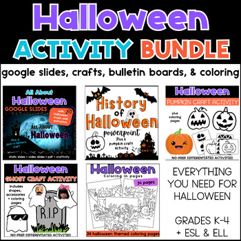 Preview of Halloween Activities Bundle - google slides, crafts, bulletin boards, & coloring