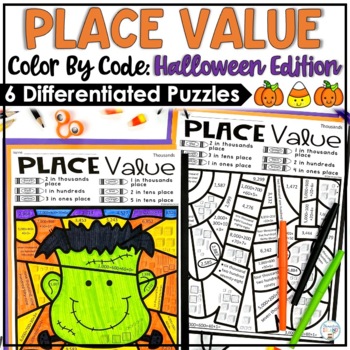 Preview of Halloween Activities | Color by Number Place Value | Halloween morning work