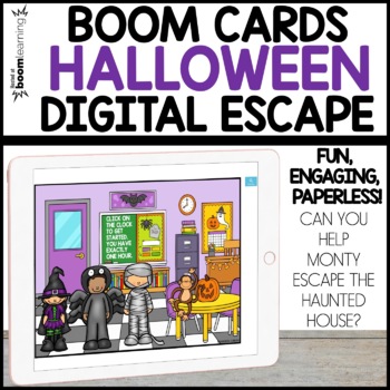 Preview of Halloween Digital Escape Room Boom Cards Equations, Missing Addends, Make a Ten