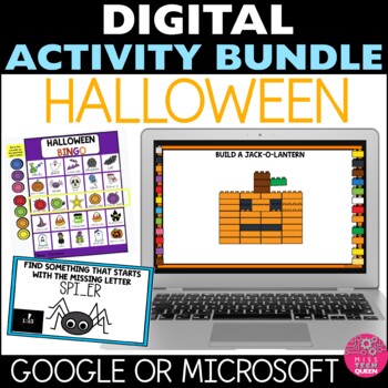 Preview of Halloween Activities Digital Games BUNDLE Building Bingo Scavenger Hunt No Prep