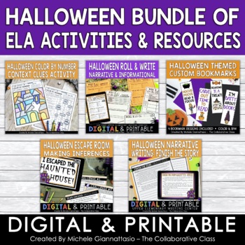 Preview of Halloween Reading & Writing Activities Growing Bundle | Print & Digital