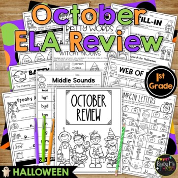 Preview of Halloween Activities ELAR REVIEW for 1st Grade No Prep Printables October