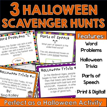 Preview of Halloween Activities - Halloween Scavenger Hunt - Decimals, Reading, Grammar
