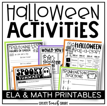 Preview of Halloween Activities | Math & Language Arts Worksheets | Writing Prompts
