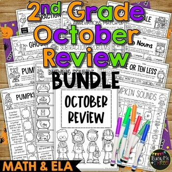 Preview of Halloween Activities Math and ELAR Review October BUNDLE 2nd Grade No Prep