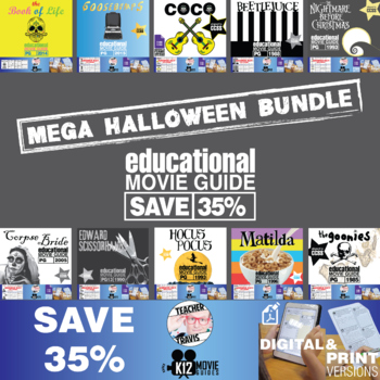 Preview of Halloween Activities Mega Movie Guide Bundle | 10 Worksheets | SAVE 35%