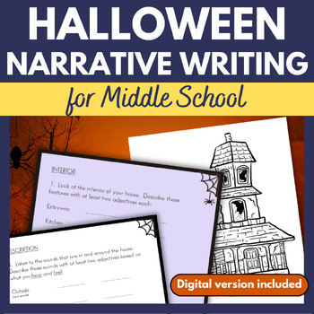 Preview of Halloween ELA Narrative Writing Sentence Starters Worksheet Spooky Story Writing