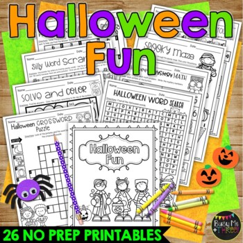 Preview of Halloween Activities No Prep FUN Crossword Puzzle Word Search Mazes