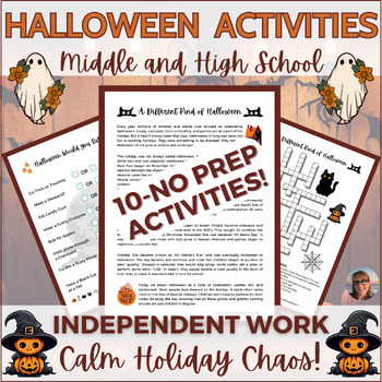 Preview of Halloween Activites Puzzles Middle and High School Sub Plans or Independent Work