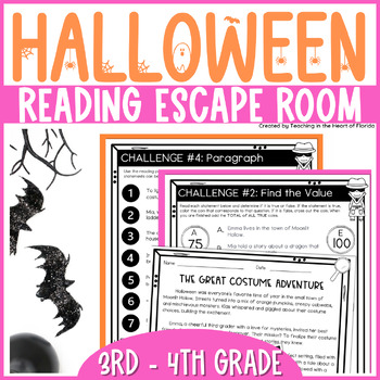 Preview of Halloween Activities Reading Escape Room 3rd - 4th Grade