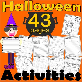 Preview of Halloween Activities Worksheets Literacy Writing Vocabulary Math Speech NO PREP