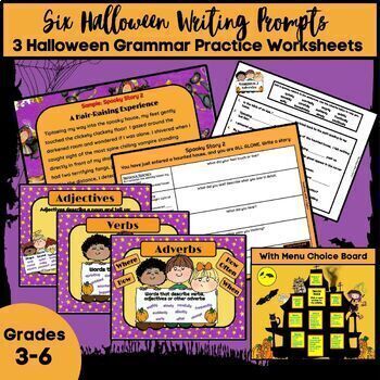 Preview of Halloween Activities Writing Prompts Grammar Worksheets  2nd 3rd 4th & 5th Grade