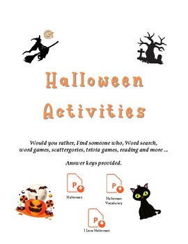 Preview of Halloween Activities bundle.  Printables. Holiday Workbook. Vocabulary. ELL. ESL