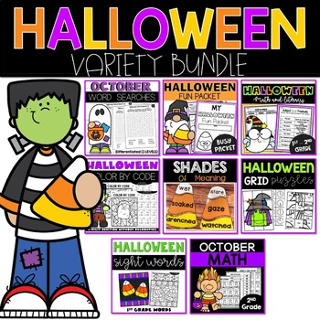 Preview of Halloween Activities for 1st and 2nd Grade - Math and ELA Busy Work Worksheets