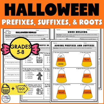 Preview of Halloween Activities for Prefixes, Suffixes, & Root Words Morphology Grades 5-8