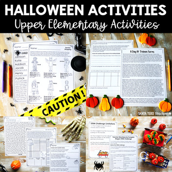 Preview of Halloween Activities for Upper Elementary | Math Printables, STEM and More!