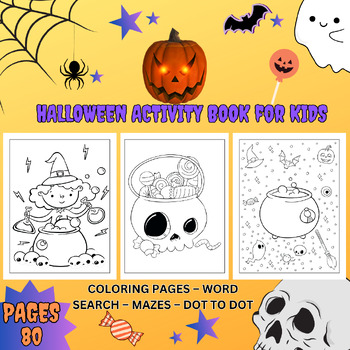 Preview of Halloween Activities for kids coloring pages – Word Search – Mazes-Dot to Dot