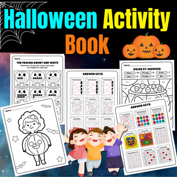 Preview of Halloween Activity Book for kids, 44 Halloween-themed worksheets activity