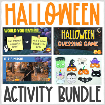 Preview of Halloween Activity Bundle - Virtual Fun Halloween Party Games Activities & Masks