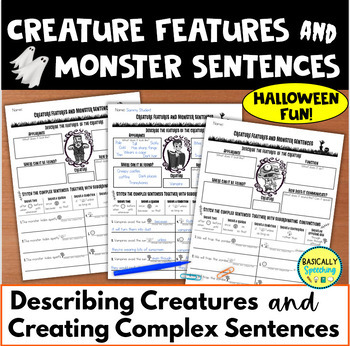 Preview of Halloween Activity Describing and Writing Complex Sentences about Creatures