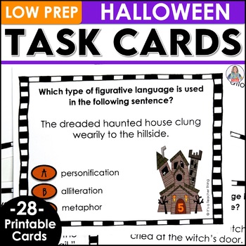 Preview of Halloween Activity - Figurative Language Task Cards for Fun October ELA Practice