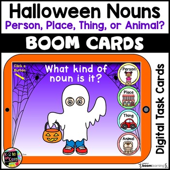 Preview of Halloween Activity Nouns Game | Person Place Thing | Digital BOOM Cards