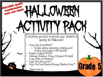 Preview of 5th Grade Halloween Activity Pack